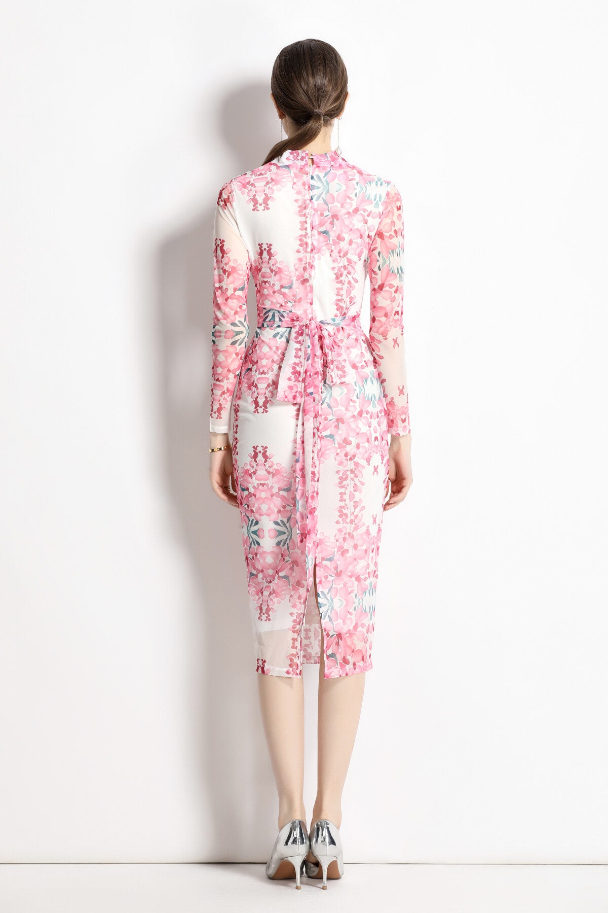 floral pink plunging fitted garden party midi dress all pink 4