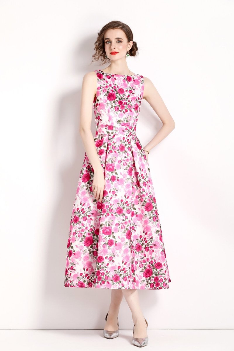 floral pink sleeveless midi dress all pink 2