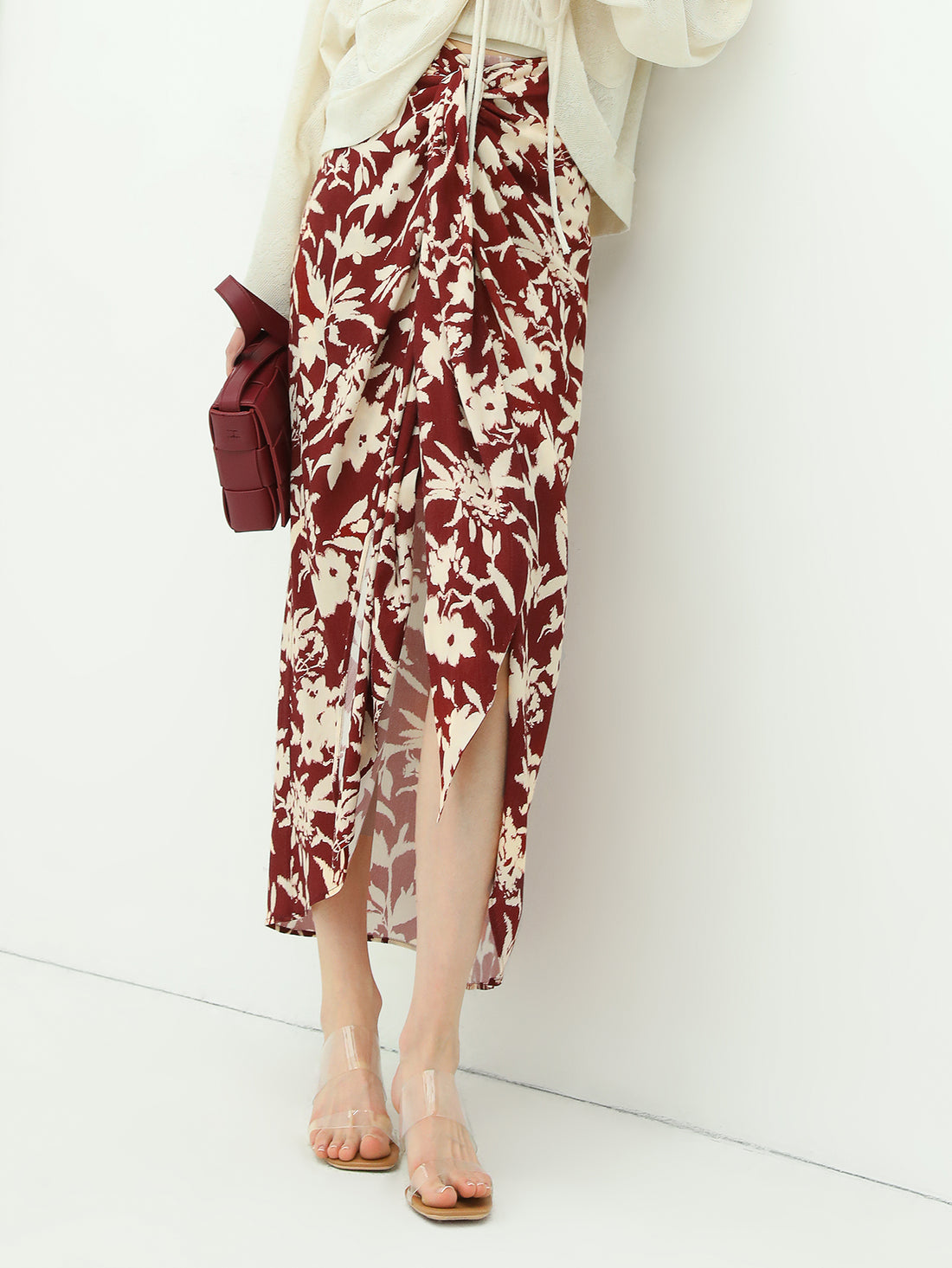 Floral Print High-Waist Asymmetrical Midi Skirt