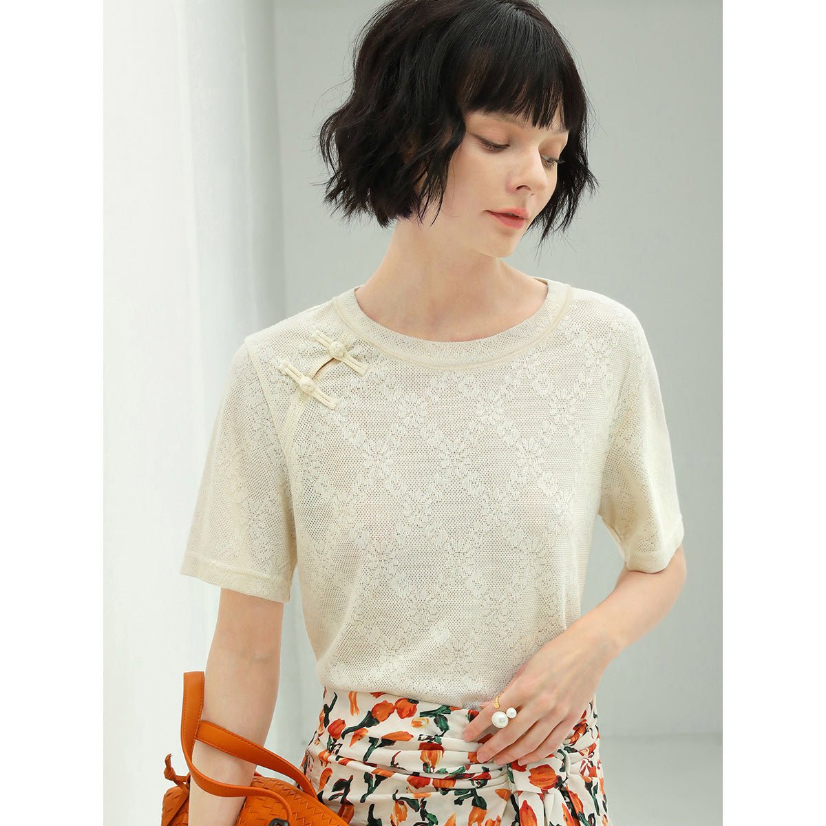 floral shoulder knot knitted ivory tee all ivory 2