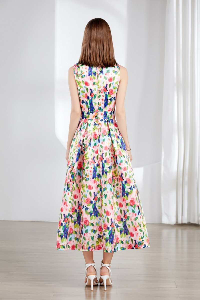 floral sleeveless boatneck flared a line midi dress all floral 4