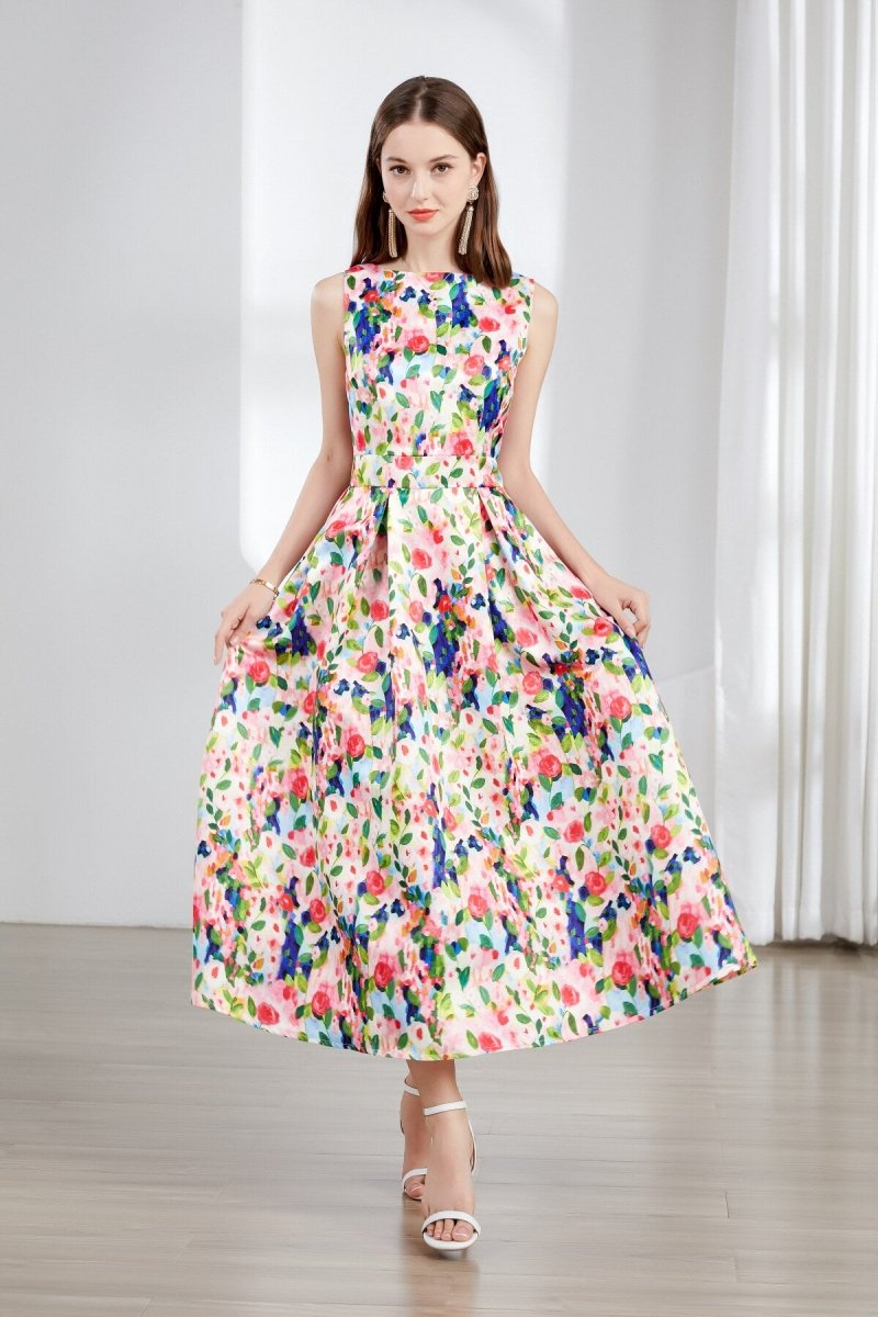 floral sleeveless boatneck flared a line midi dress all floral 3