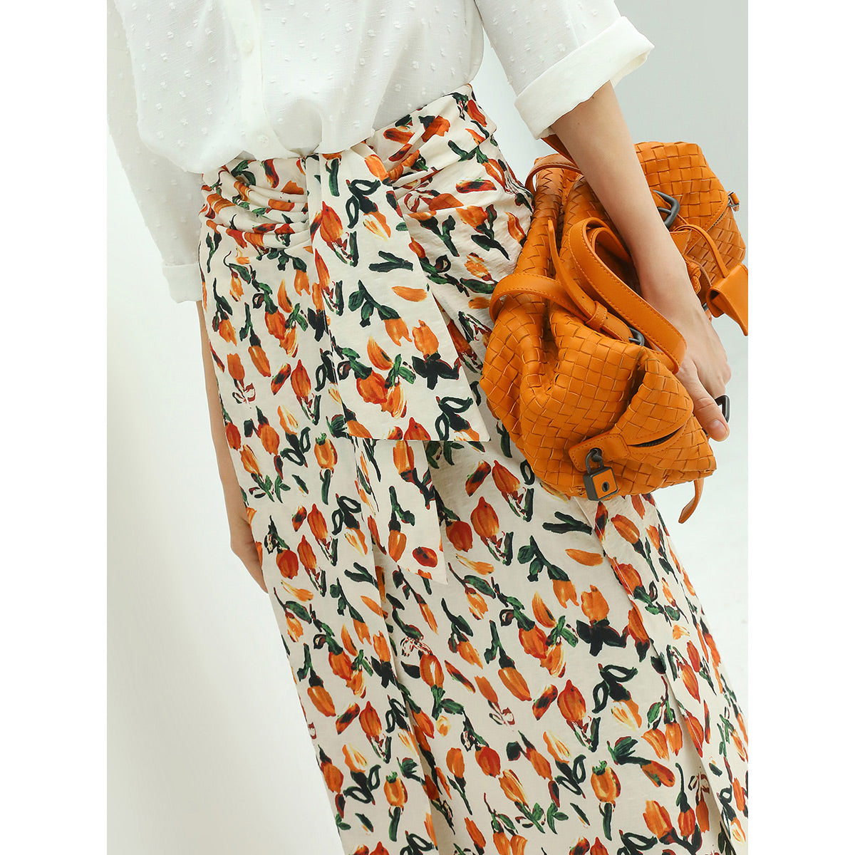 floral tie twist wrap skirt orange all orange 3