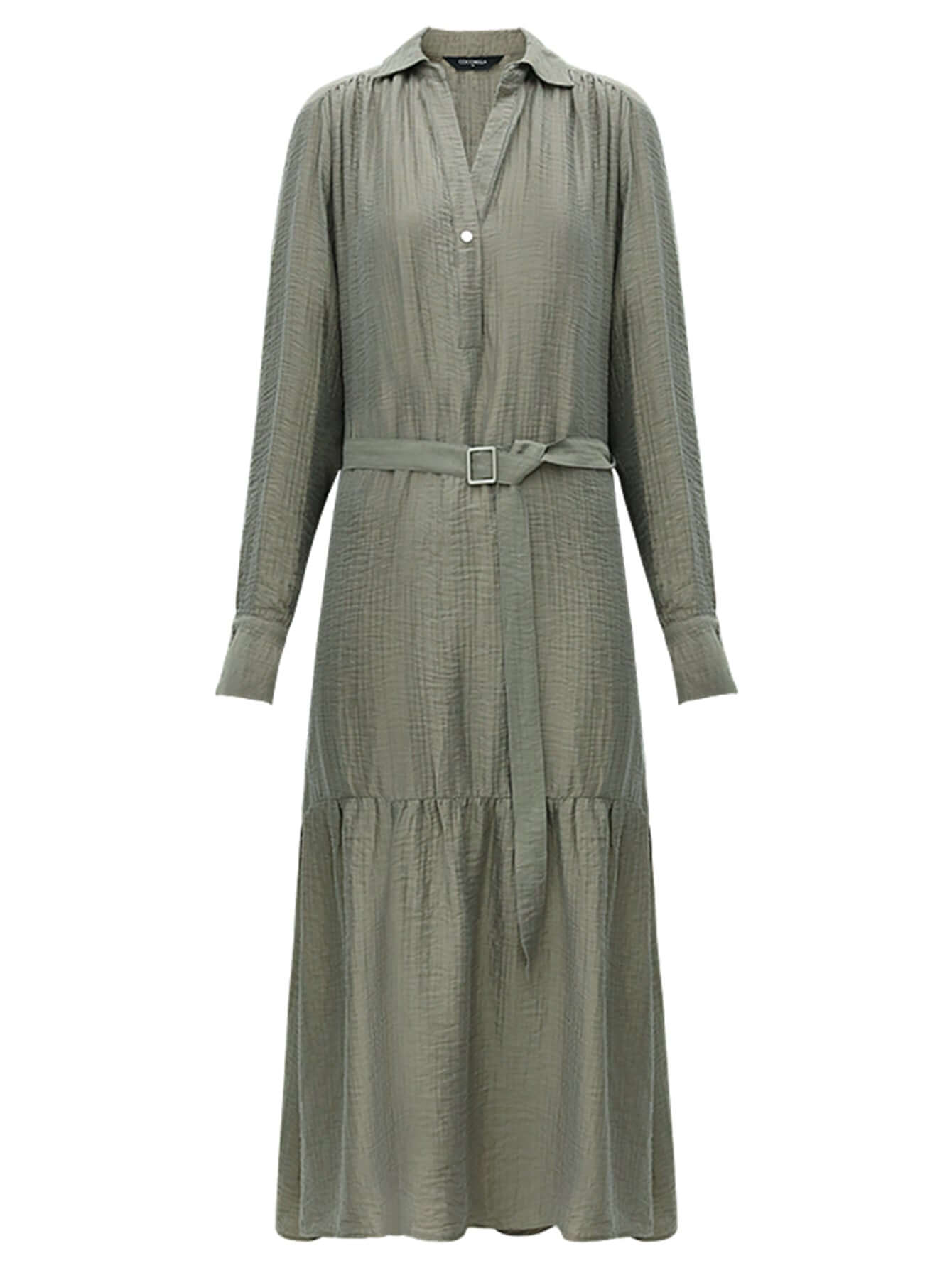 flowy belted olive shirt dress with pleats all olive 4