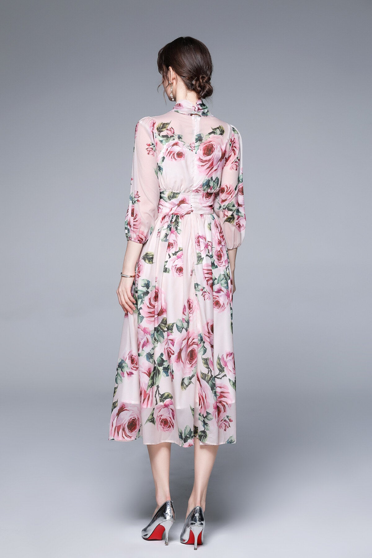flowy floral chiffon vacation dress all pink 4