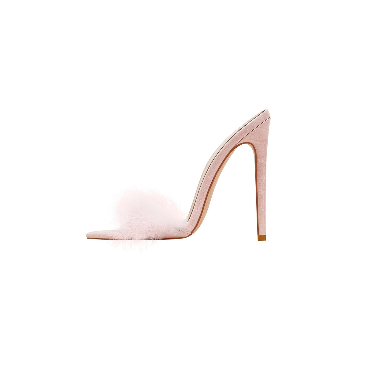 Fluffy Faux Fur Open Toe Stiletto Heel Mules
