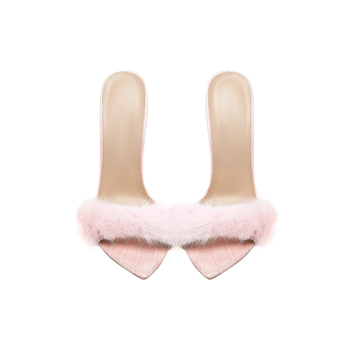 Fluffy Faux Fur Open Toe Stiletto Heel Mules