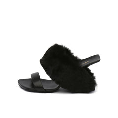 Fluffy Faux Fur Wedge Mules