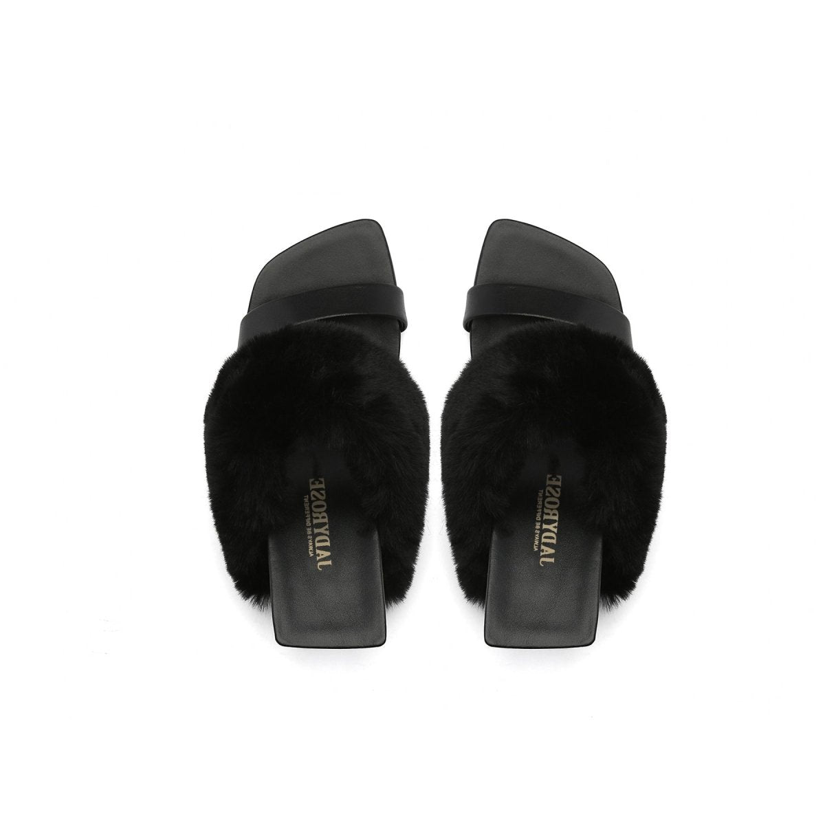 fluffy faux fur wedge mules all black 2