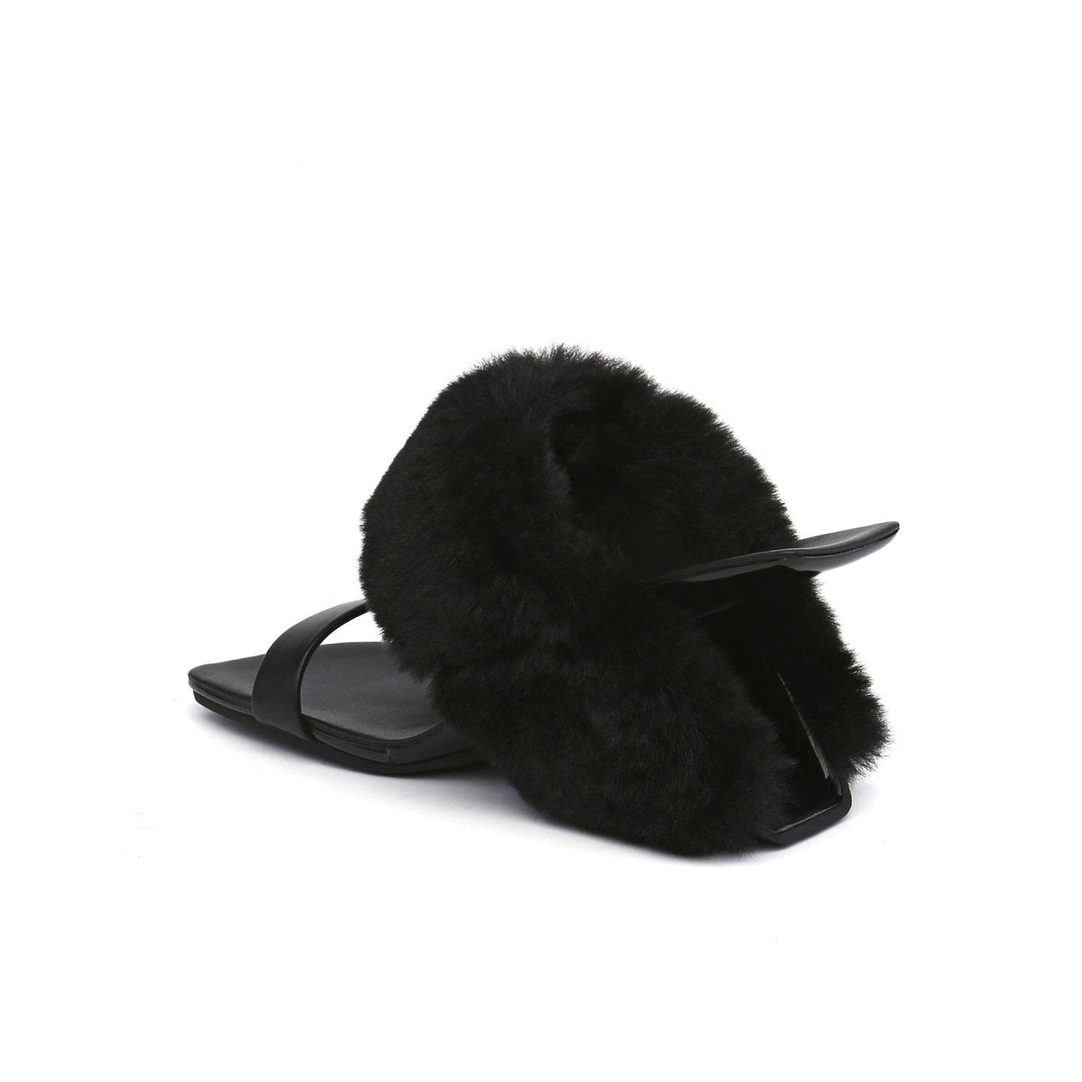 fluffy faux fur wedge mules all black 3