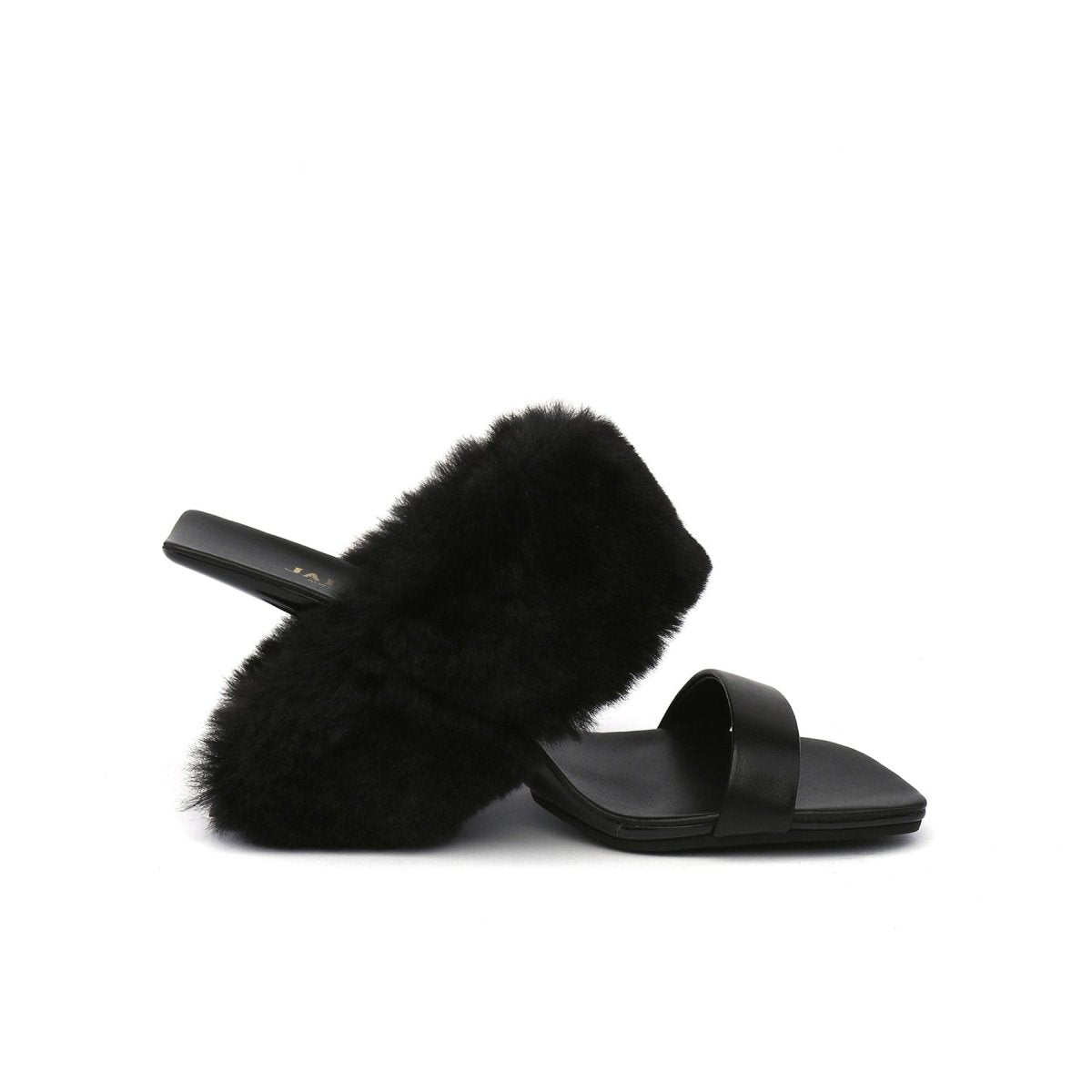 fluffy faux fur wedge mules all black 5