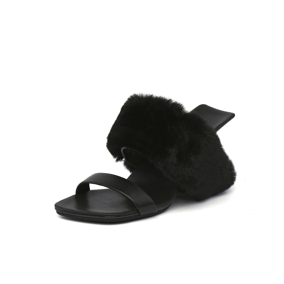 fluffy faux fur wedge mules all black 6