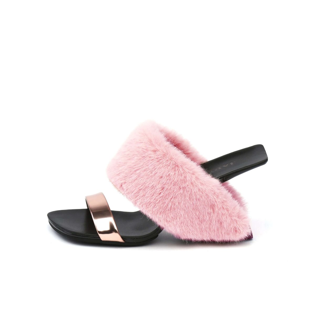 fluffy faux fur wedge mules all pink 1