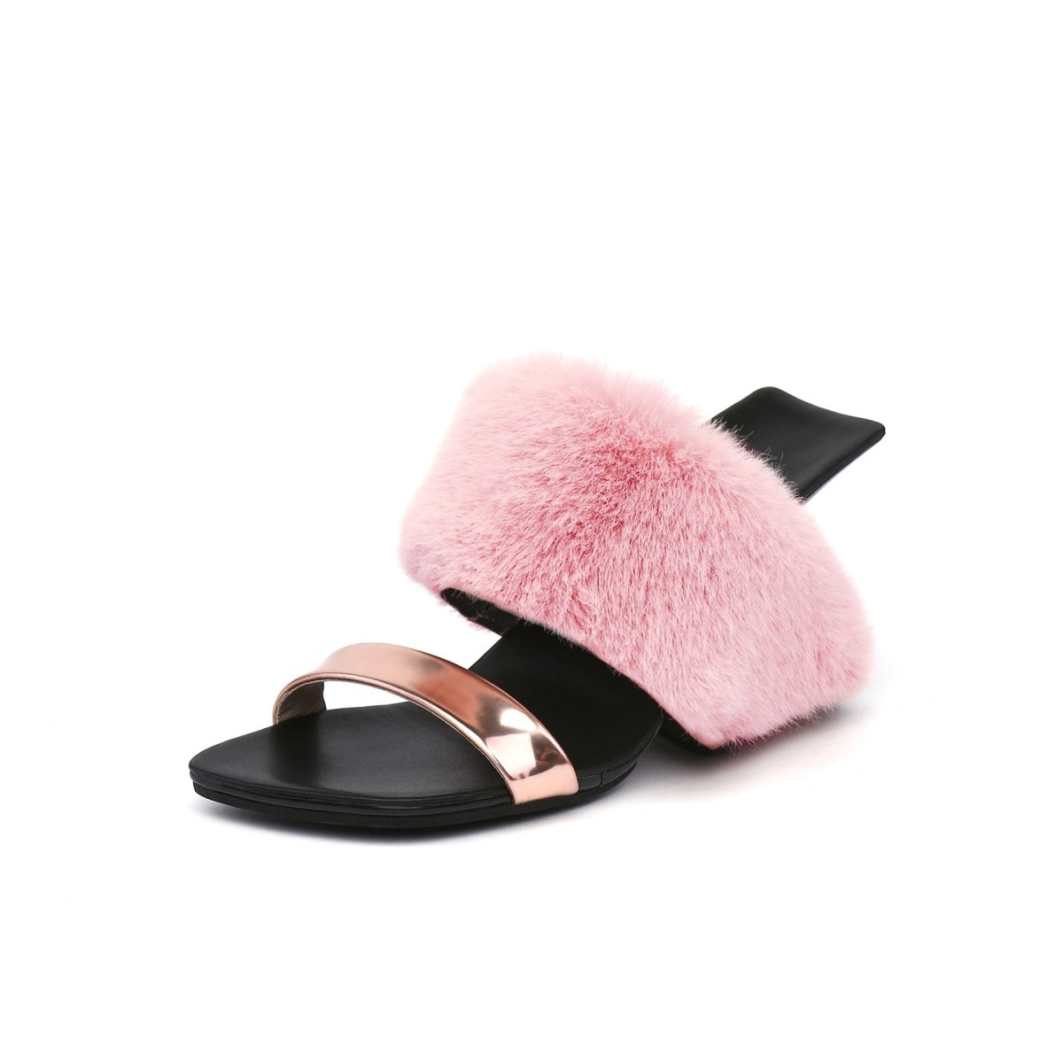 fluffy faux fur wedge mules all pink 2