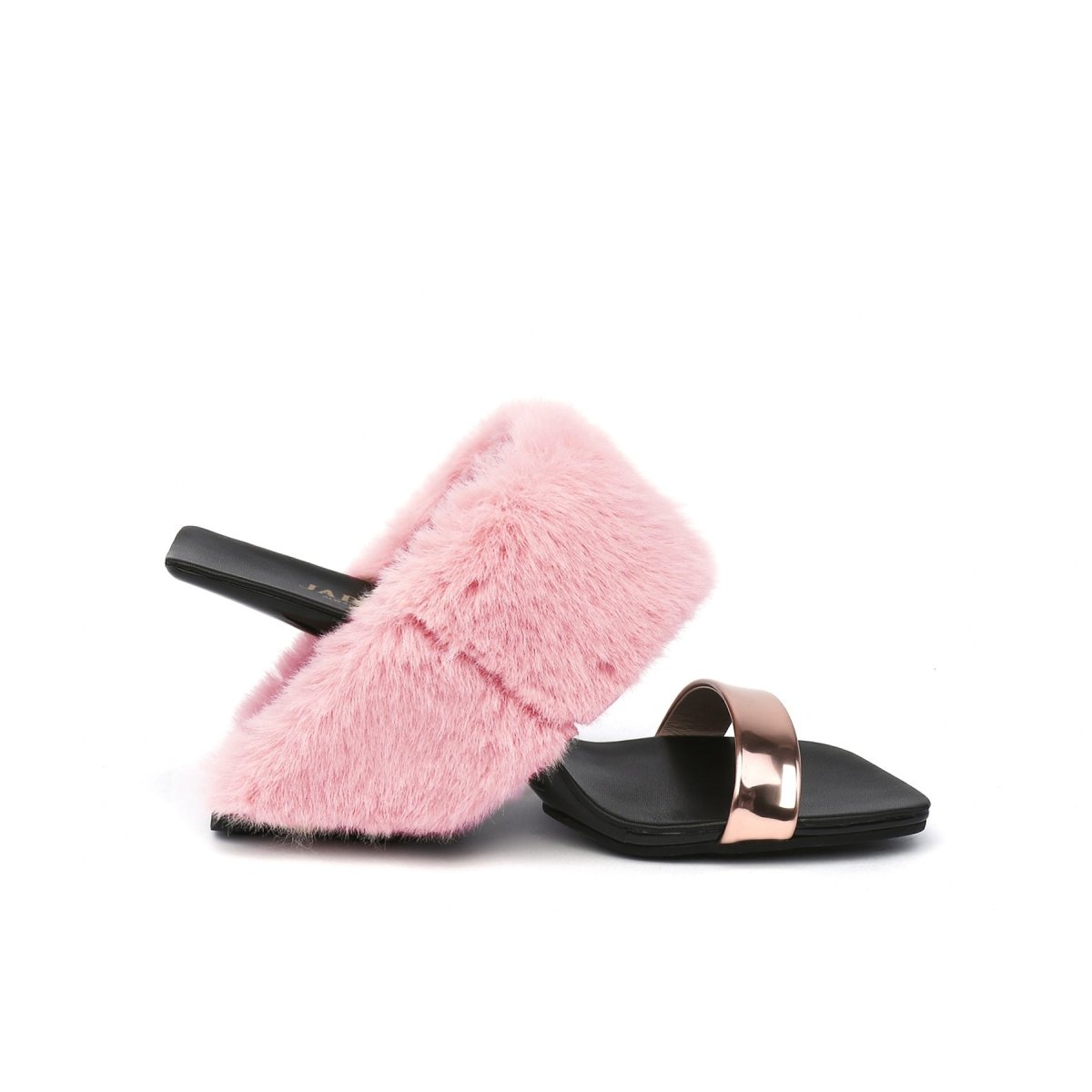 fluffy faux fur wedge mules all pink 3