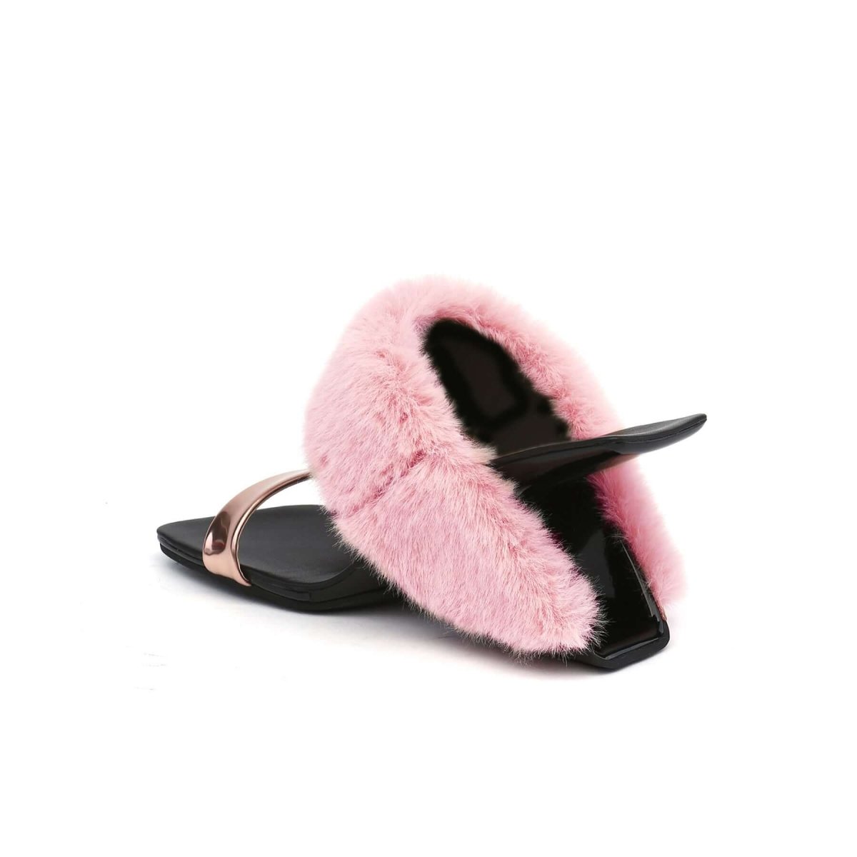 fluffy faux fur wedge mules all pink 4
