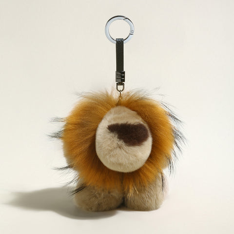 Fluffy Lion Plushie Bag Charm – Faux Fur Safari Lion Keychain Accessory