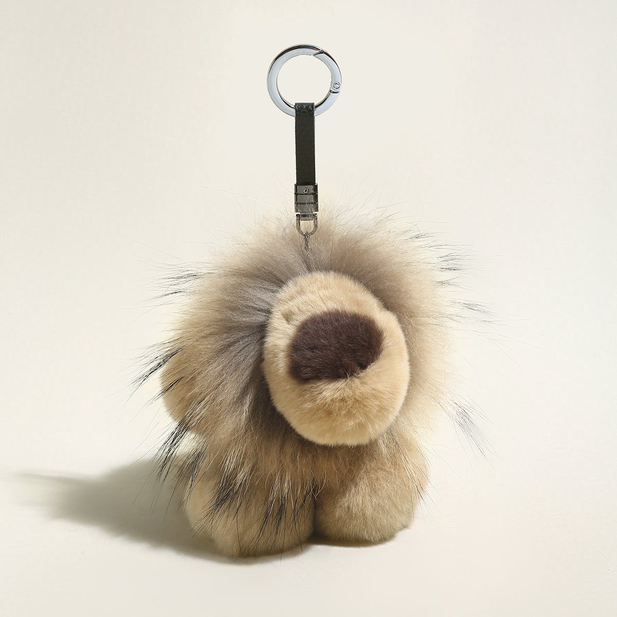 fluffy lion plushie bag charm khaki 1