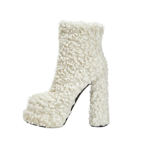Fluffy White Winter Ankle Boots
