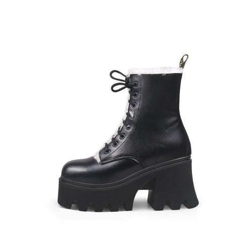 fluffy winter thick bottom black ankle boots all black 1