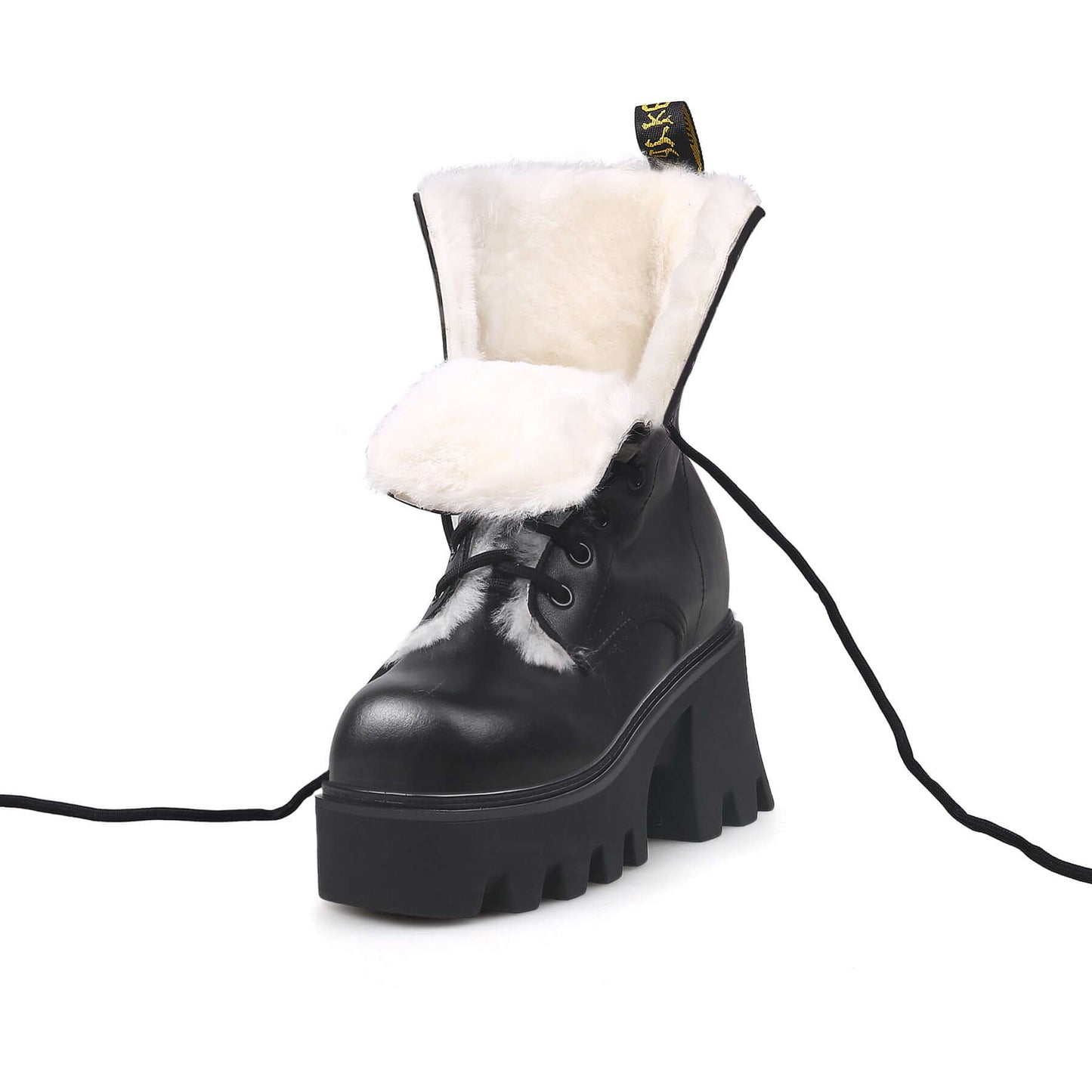 fluffy winter thick bottom black ankle boots all black 2