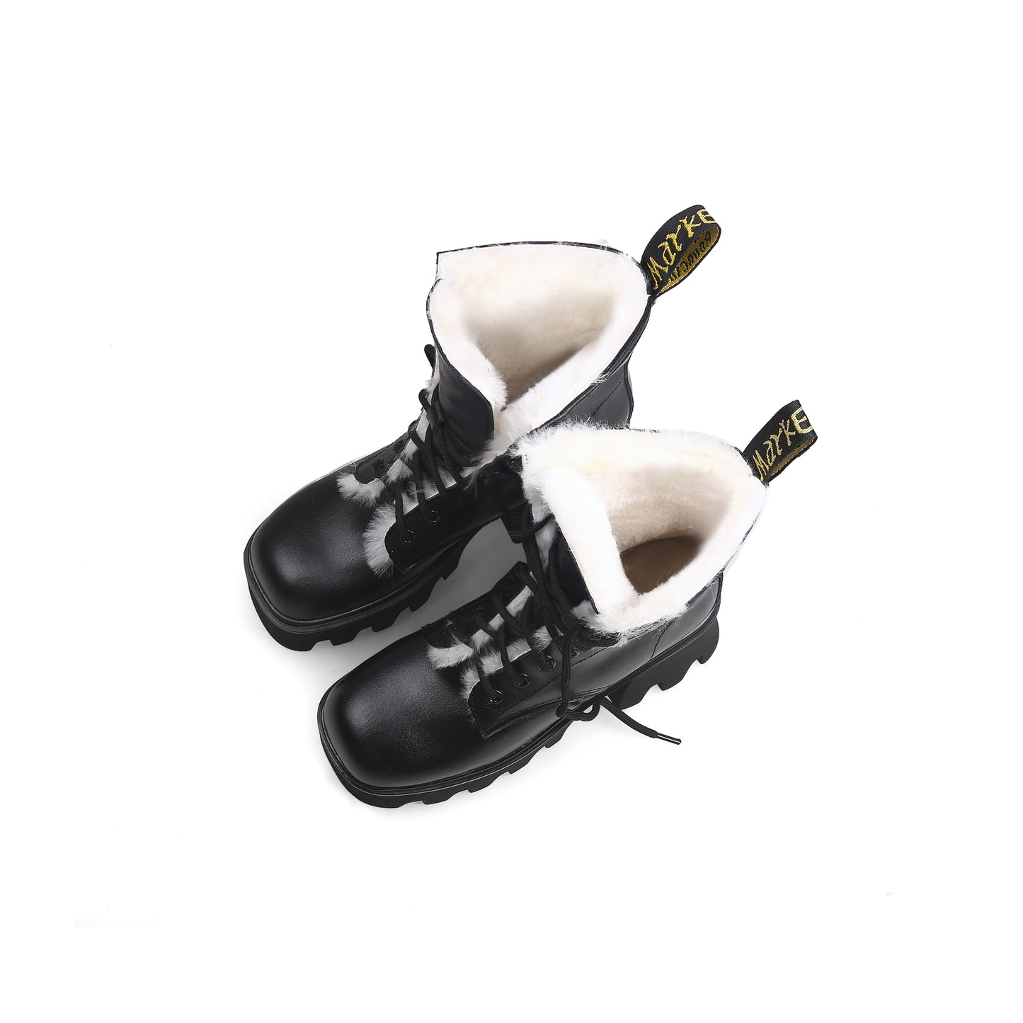 fluffy winter thick bottom black ankle boots all black 6