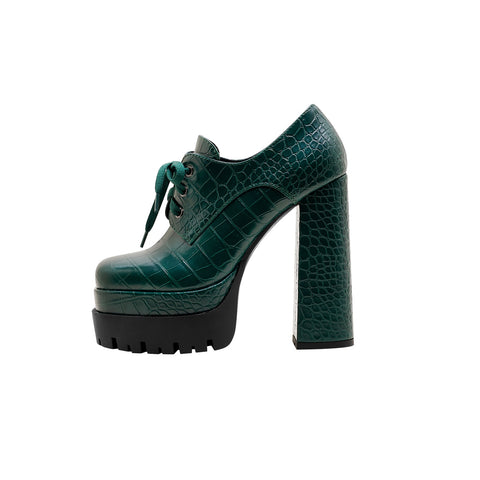 Forest Green Chunky Oxford Platform Heels