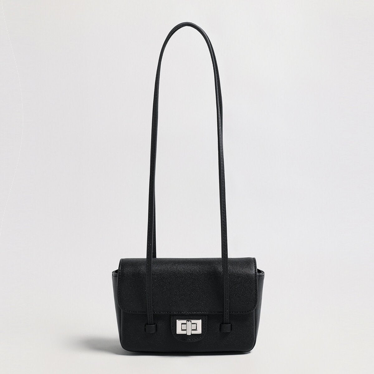 French Chic Pebbled Leather Baguette Bag – Underarm Shoulder Purse with Turn-Lock