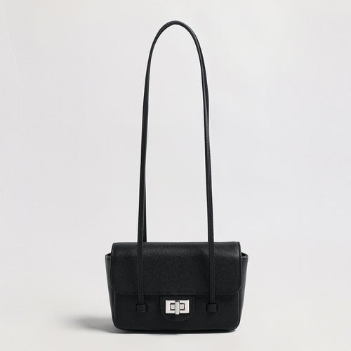French Chic Pebbled Leather Baguette Bag – Underarm Shoulder Purse with Turn-Lock