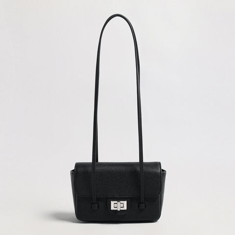 French Chic Pebbled Leather Baguette Bag – Underarm Shoulder Purse with Turn-Lock