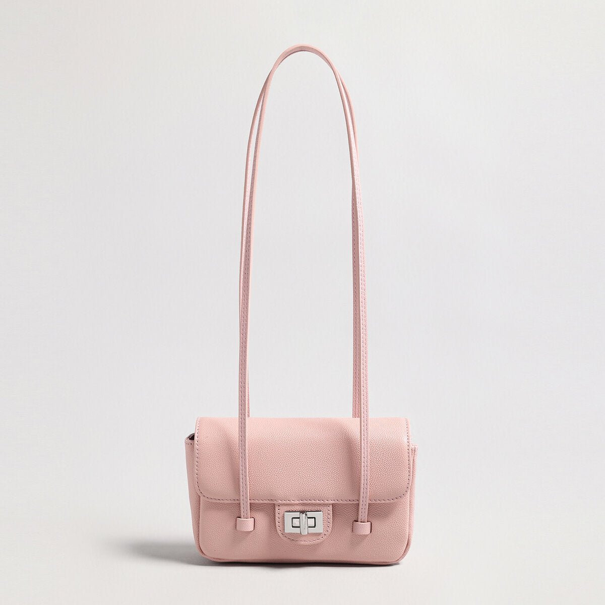 French Chic Pebbled Leather Baguette Bag – Underarm Shoulder Purse with Turn-Lock