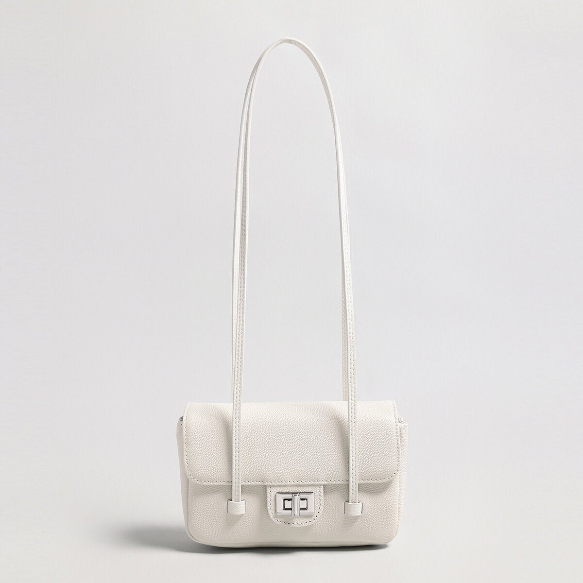 French Chic Pebbled Leather Baguette Bag – Underarm Shoulder Purse with Turn-Lock