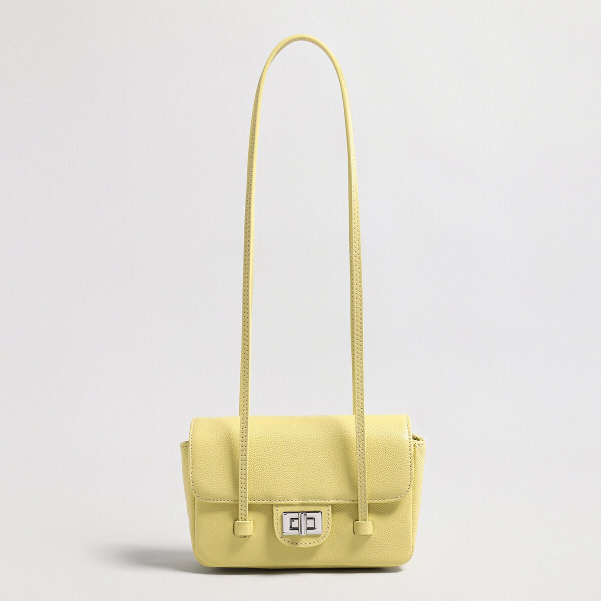 French Chic Pebbled Leather Baguette Bag – Underarm Shoulder Purse with Turn-Lock