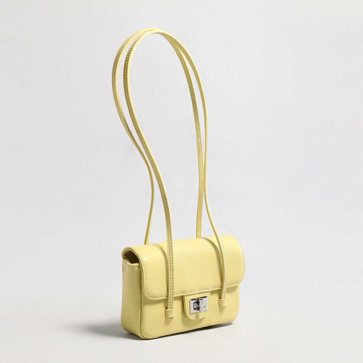 French Chic Pebbled Leather Baguette Bag – Underarm Shoulder Purse with Turn-Lock