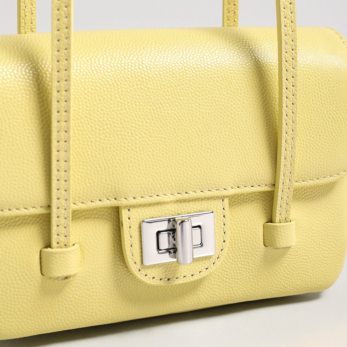 French Chic Pebbled Leather Baguette Bag – Underarm Shoulder Purse with Turn-Lock