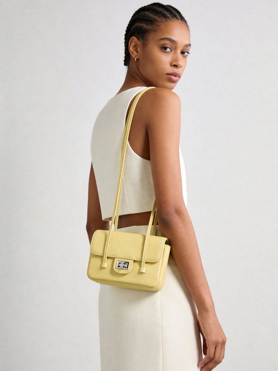 French Chic Pebbled Leather Baguette Bag – Underarm Shoulder Purse with Turn-Lock