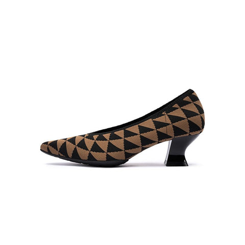 French Chic Geometric Low Heels – Triangle Knit Pointed Toe Pumps