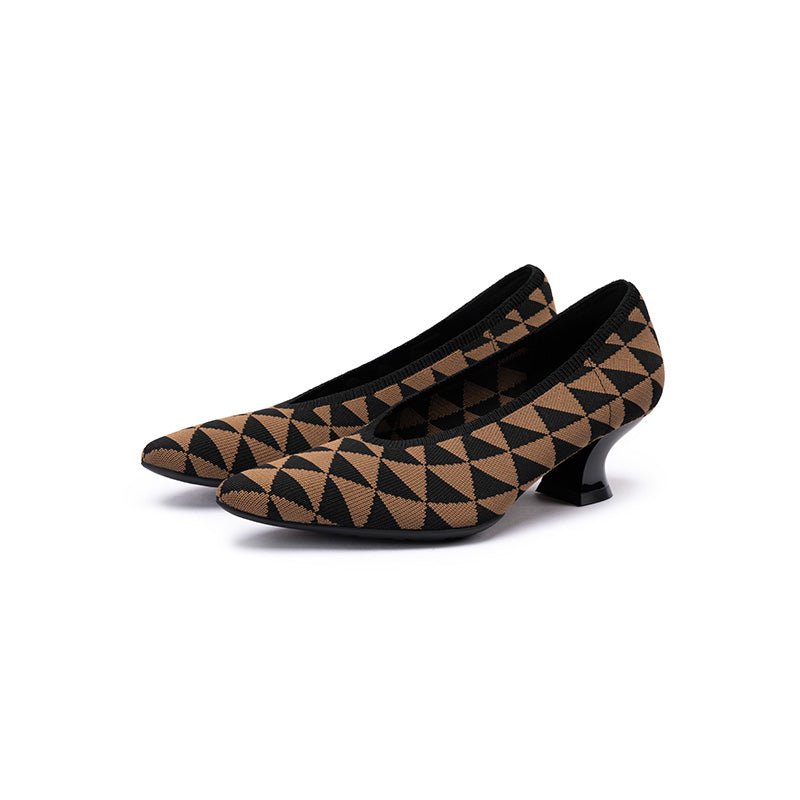 French Chic Geometric Low Heels – Triangle Knit Pointed Toe Pumps