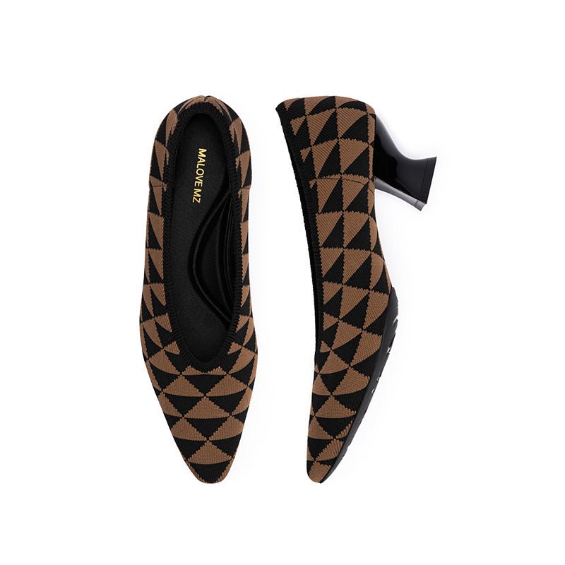 French Chic Geometric Low Heels – Triangle Knit Pointed Toe Pumps