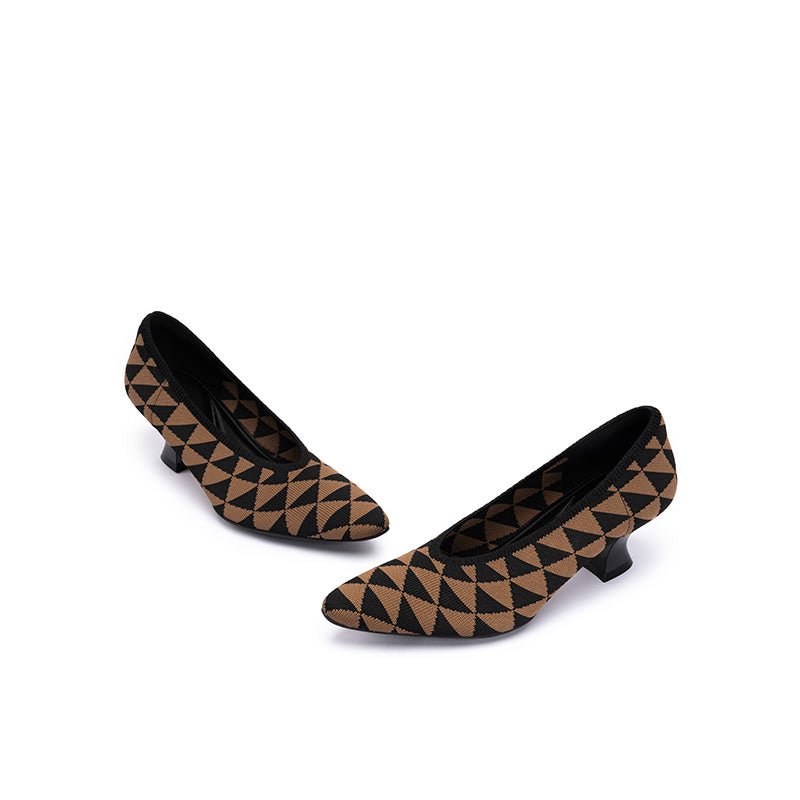 French Chic Geometric Low Heels – Triangle Knit Pointed Toe Pumps