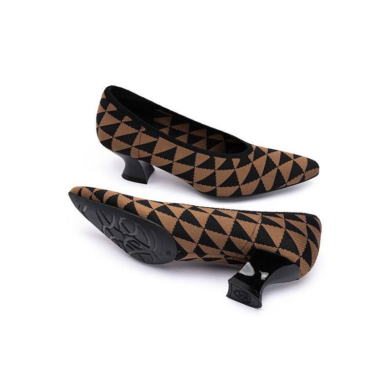 French Chic Geometric Low Heels – Triangle Knit Pointed Toe Pumps
