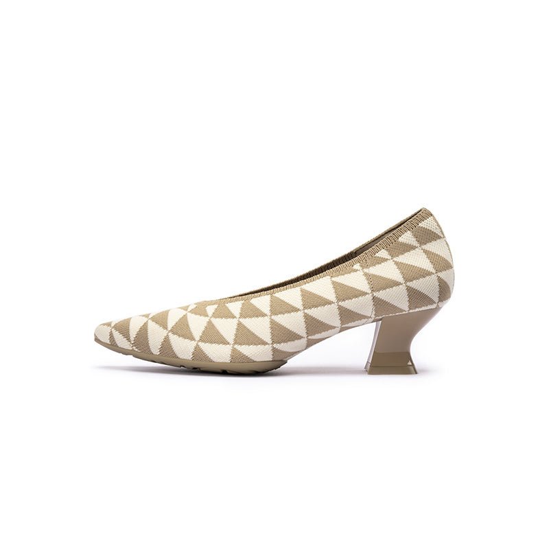 French Chic Geometric Low Heels – Triangle Knit Pointed Toe Pumps