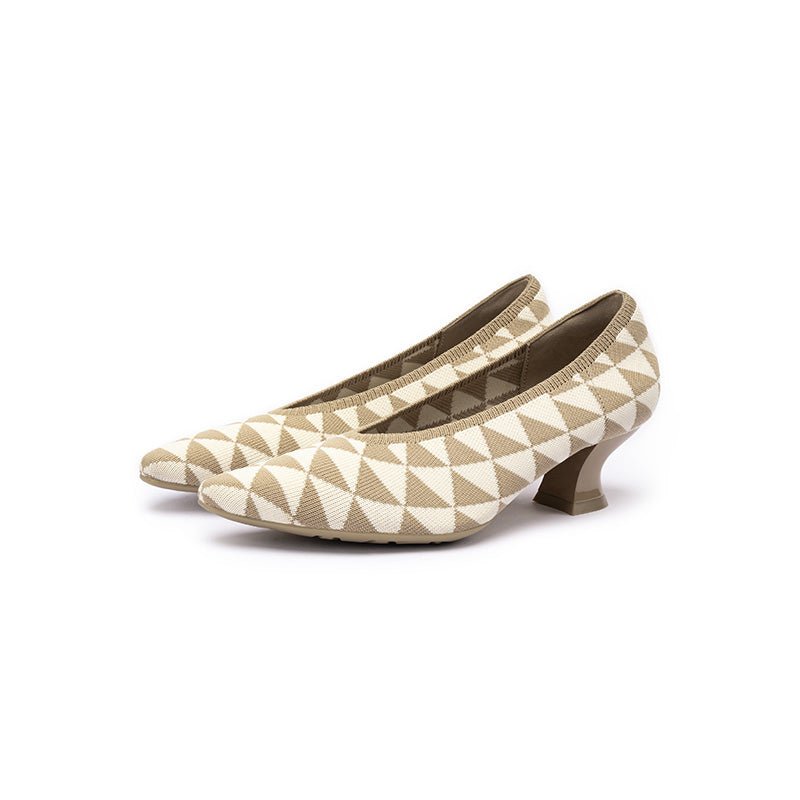 French Chic Geometric Low Heels – Triangle Knit Pointed Toe Pumps