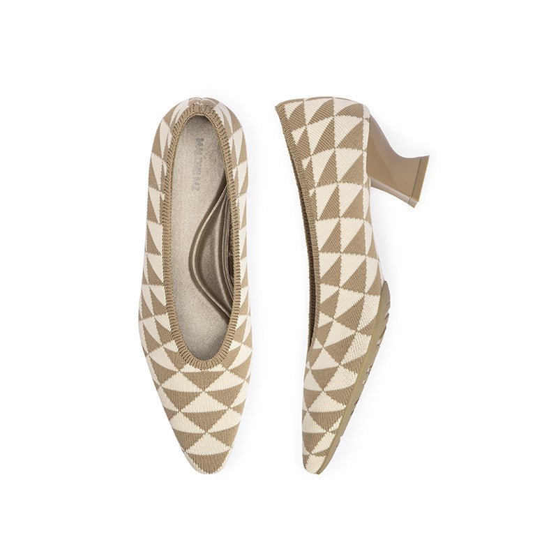 French Chic Geometric Low Heels – Triangle Knit Pointed Toe Pumps