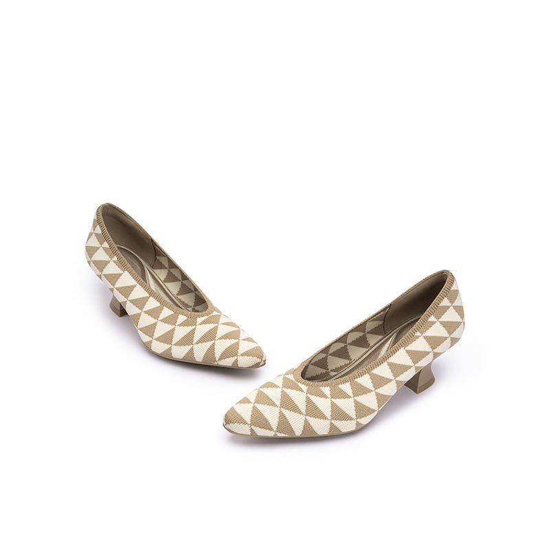 French Chic Geometric Low Heels – Triangle Knit Pointed Toe Pumps