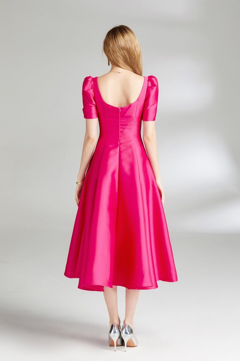 french square neck flared evening dress all rose 4