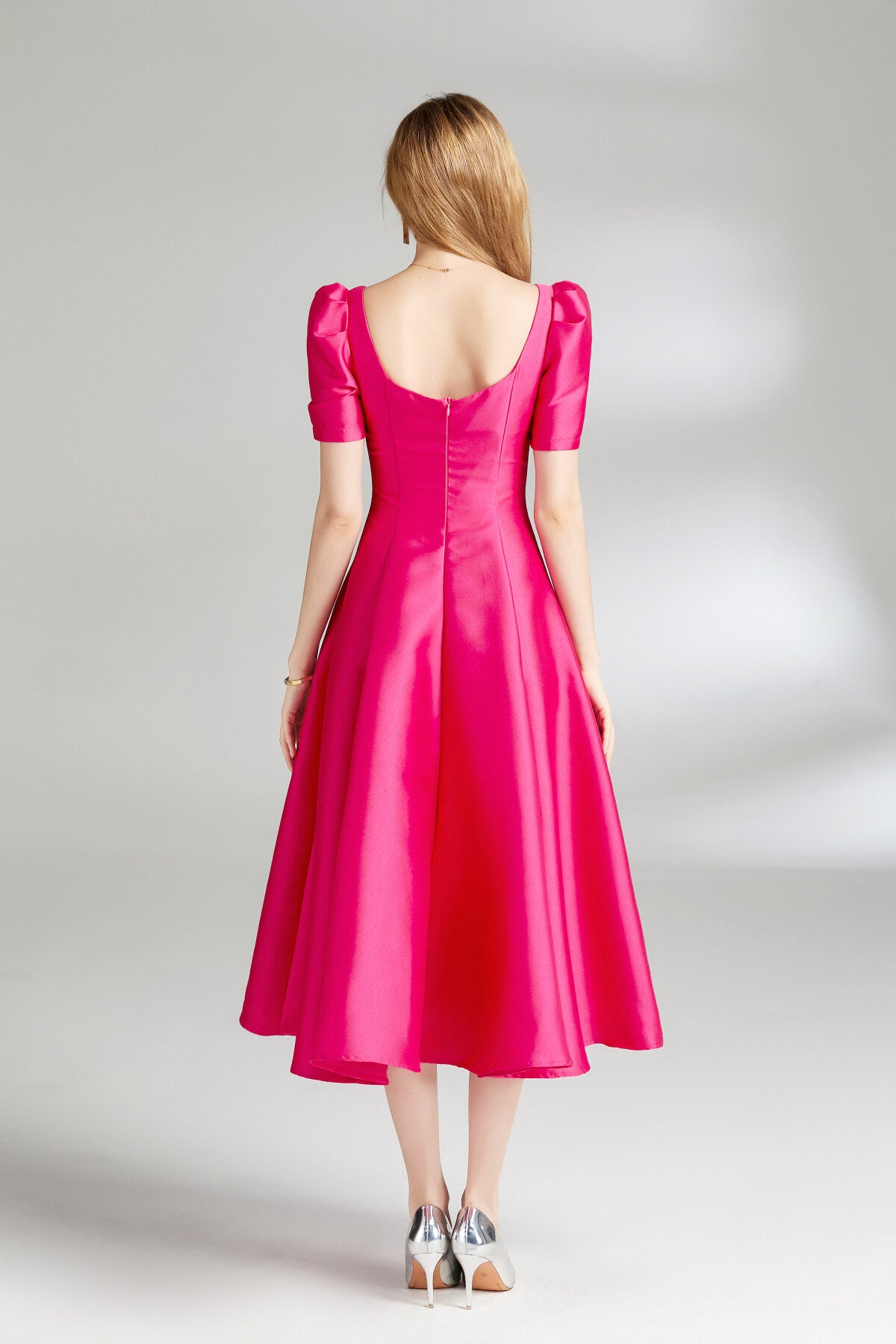 french square neck flared evening dress all rose 4