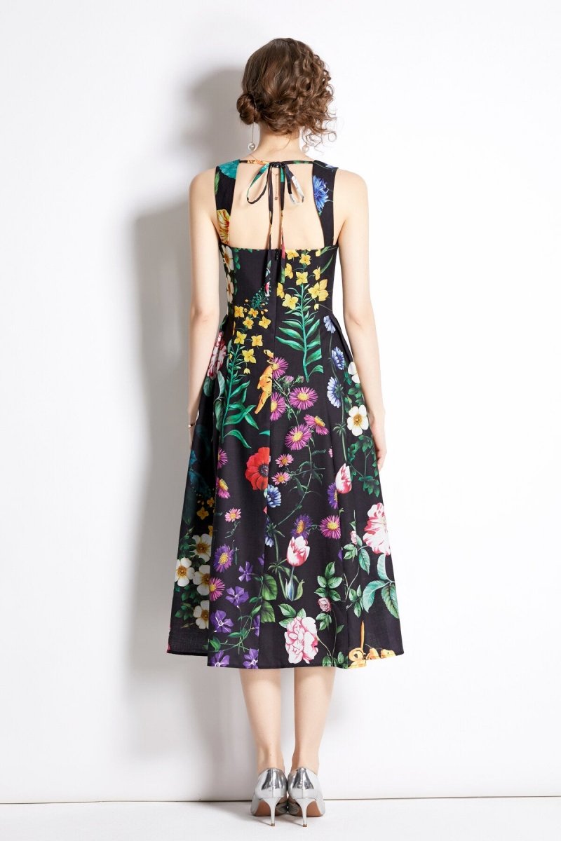 french vintage floral black high waist spaghetti strap dress all floral 4
