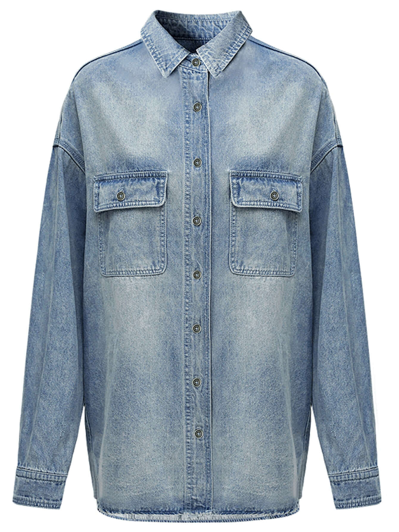 fresh blue button up denim shirt all blue 4