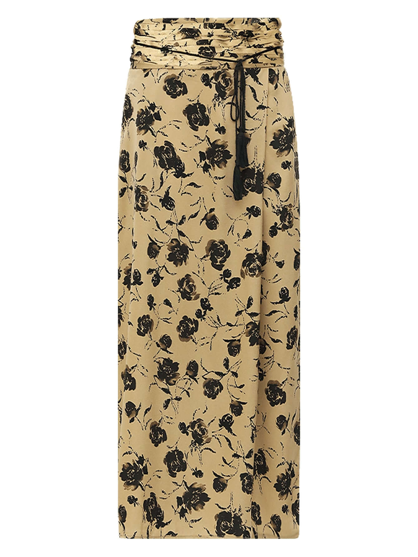 fringe tassel high waist floral pleated midi skirt all gold 4